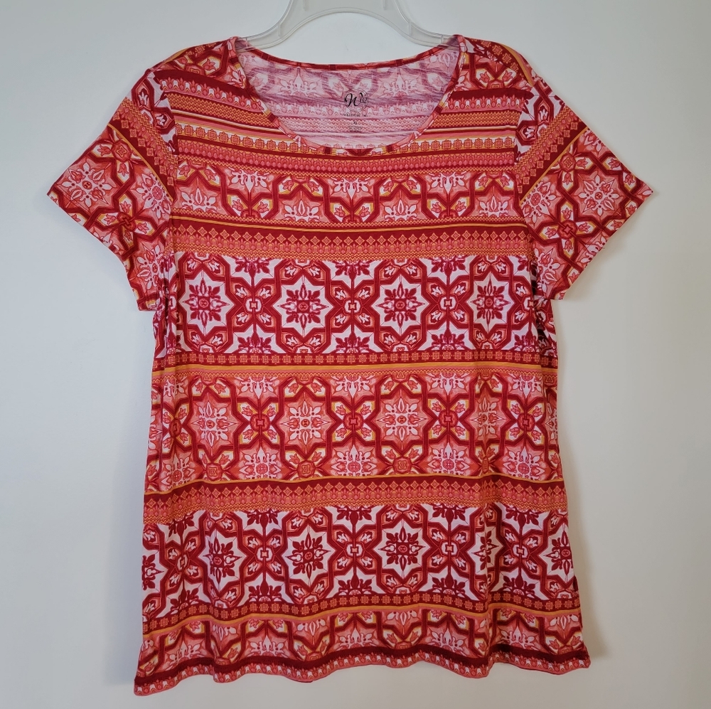 💥3 for $15💥 NWOT Westport T-Shirt XL Red, Orange, White Morrocan Tile Print